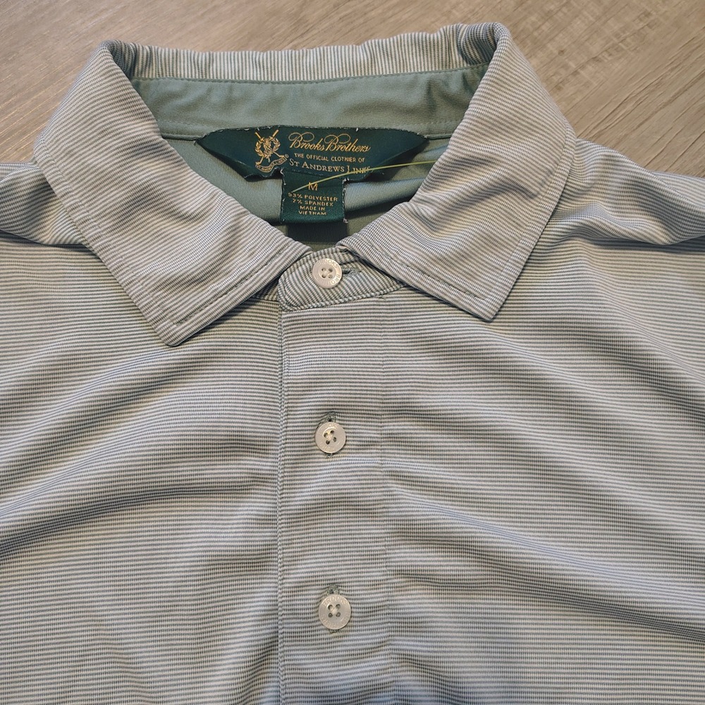 Brooks Brothers St Andrews Links Mens Striped Golf Polo Shirt Blue White Size M